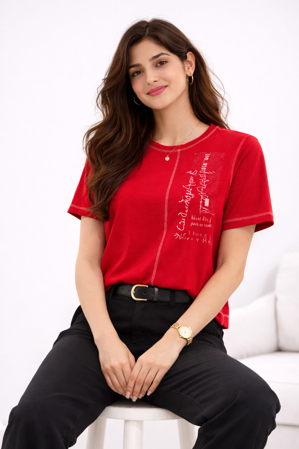 RED WOMEN HALF SLEEVE TSHIRT