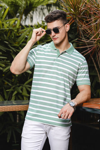 Men?s Classic Cotton Polo with Stripes Green