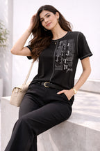 BLACK WOMEN HALF SLEEVE TSHIRT