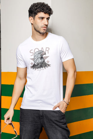 Mens Round Neck T-Shirt - Comfortable Sand Animal Print Men's Wear Tee Stylish Regular Fit Cotton Tshirt for Casual, Outing, Hiking