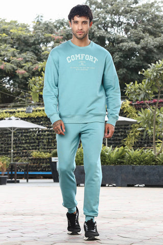 Men’s Embroidered Typography Tracksuit Set | Round Neck Long Sleeve Top & Slip-On Joggers | Cotton Blend | Mid-Rise Flat Front | 5 Pockets | Casual Athleisure Wear