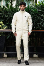Men's Tracksuit Set Solid Color Cotton Blend | Mock Collar Top with Zip | Mid-Rise Jogger Bottom | Long Sleeve Activewear | 4-Pocket Casual Gym Sportswear