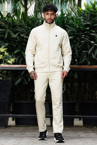 Men's Tracksuit Set Solid Color Cotton Blend | Mock Collar Top with Zip | Mid-Rise Jogger Bottom | Long Sleeve Activewear | 4-Pocket Casual Gym Sportswear