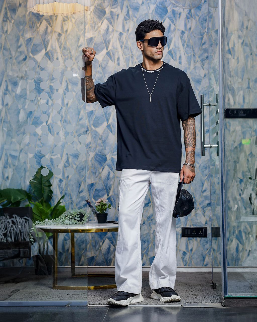 Men's Round Neck Black Oversized T-shirt