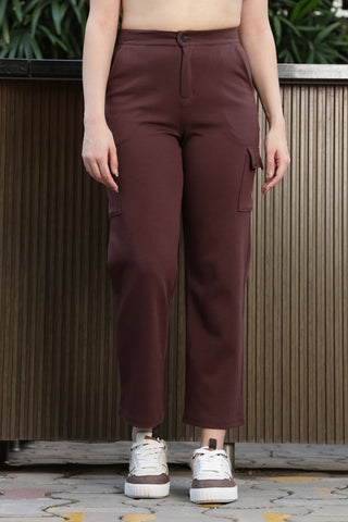 ONE SKY Women’s Cotton-Poly Mid-Rise Flat Front Trouser – Solid Casual Trousers with 4 Pockets, Zip Fly & Button Closure, Machine Washable