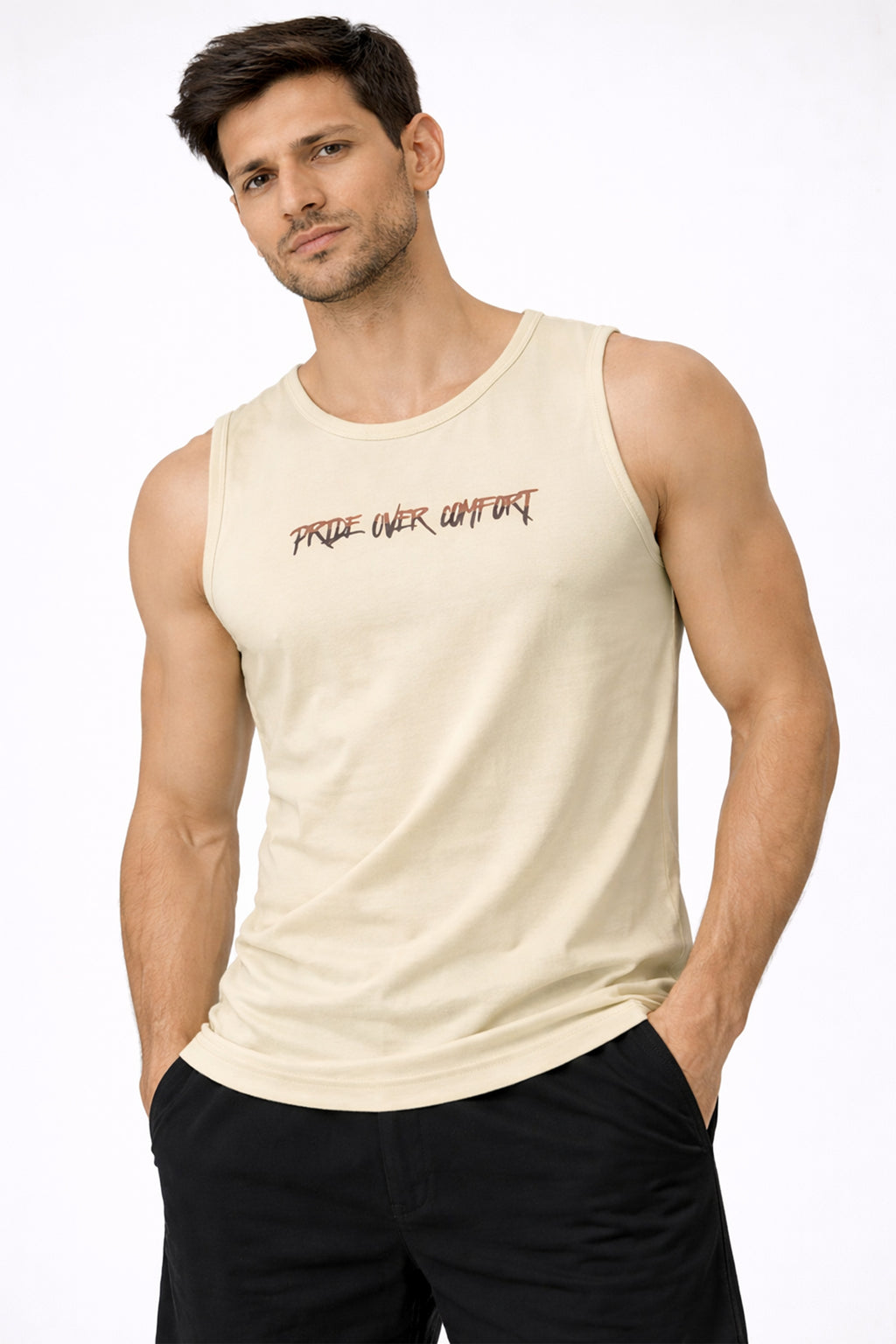 ECRU COLOR MEN TANK TOP