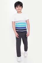 Boys Stylish Multi-Color Striped Round Neck T-shirt - 100% Cotton, Soft & Comfortable