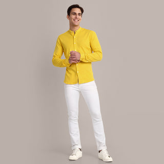 Men Mustard Chinese Collar Formal Shirt