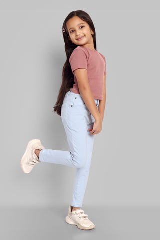 Girls Cotton Slim Fit Chinos Sky