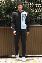 Men’s Colorblock Tracksuit Set | Hooded Zip-Up Jacket & Drawstring Joggers | Cotton Blend | Mid-Rise Flat Front | 4 Pockets | Long Sleeves | Casual Athleisure Sportswear