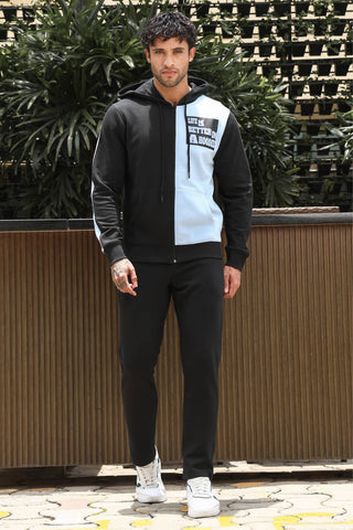 Men’s Colorblock Tracksuit Set | Hooded Zip-Up Jacket & Drawstring Joggers | Cotton Blend | Mid-Rise Flat Front | 4 Pockets | Long Sleeves | Casual Athleisure Sportswear