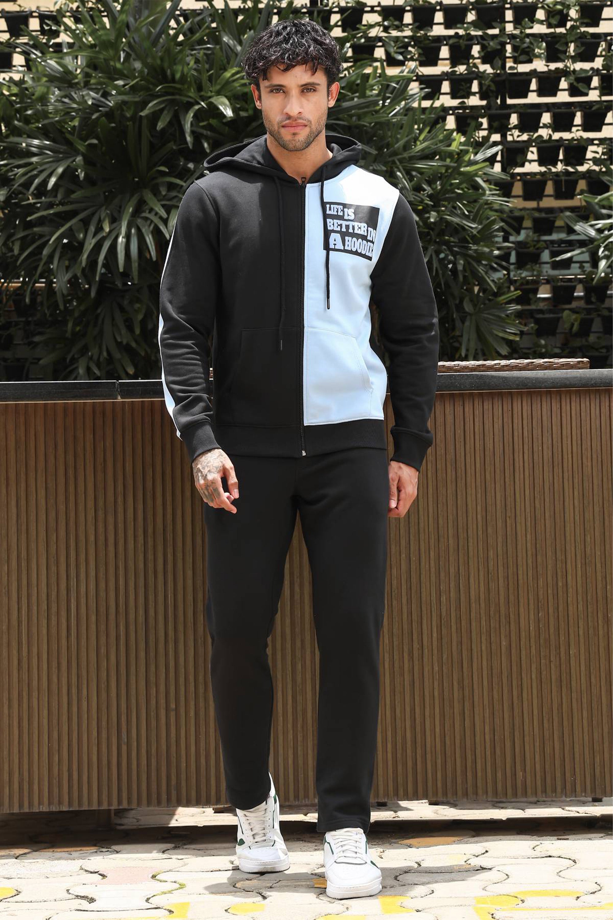 Men’s Colorblock Tracksuit Set | Hooded Zip-Up Jacket & Drawstring Joggers | Cotton Blend | Mid-Rise Flat Front | 4 Pockets | Long Sleeves | Casual Athleisure Sportswear