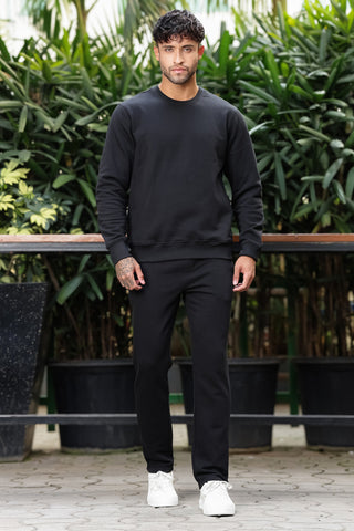Men’s Solid Tracksuit Set | Round Neck Long Sleeve Top & Slip-On Joggers | Cotton Blend | Mid-Rise Flat Front | 5 Pockets | Casual Athleisure Wear