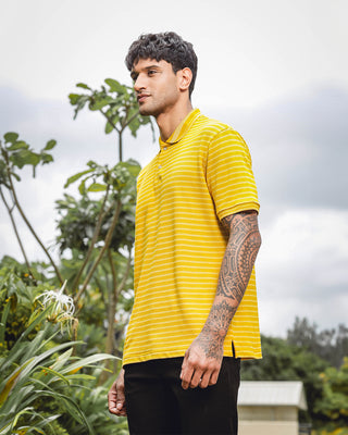 Men Mustard Classic Striped Polo T-Shirt