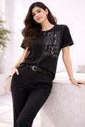 BLACK WOMEN HALF SLEEVE TSHIRT