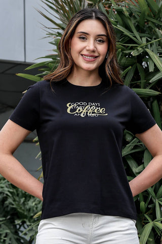 WOMEN ROUND NECK BLACK T SHIRT
