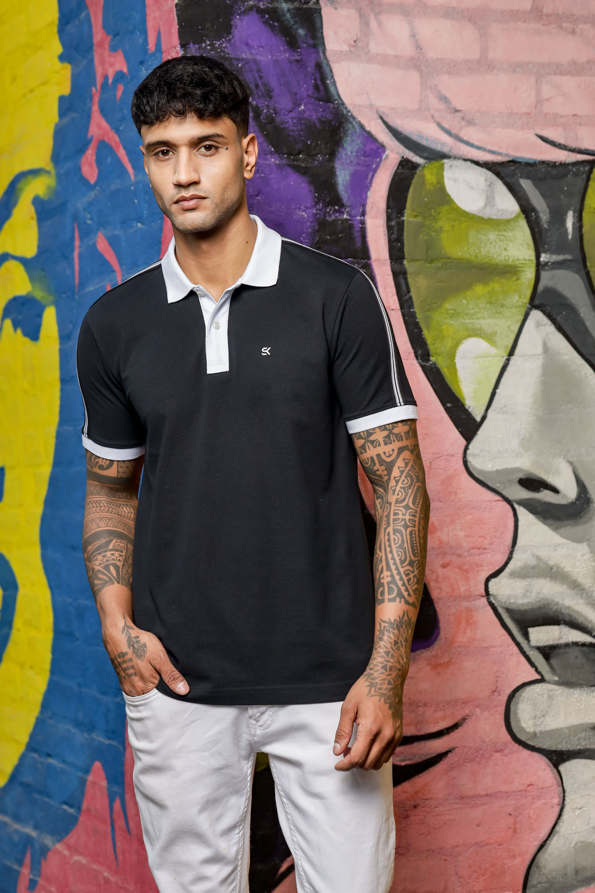 Mens Pure Cotton Black Designer Polo Tshirt – One Sky