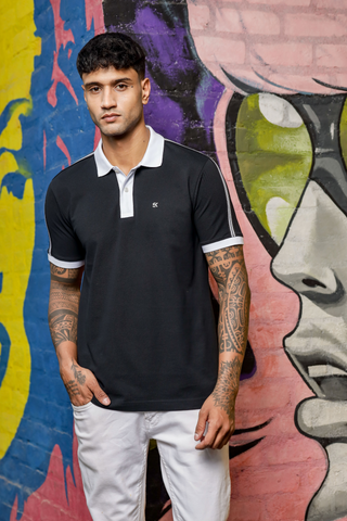 Mens Pure Cotton Black Designer Polo Tshirt