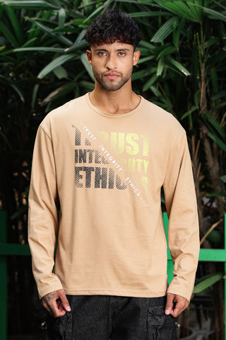 Men’s 100% Cotton Typography Printed Full Sleeve T-Shirt | Round Neck Casual Tee | Soft Breathable Fabric | Machine Washable