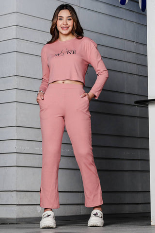 WOMEN ROUND NECK BROWN FULL SLV  CO-ORD SET