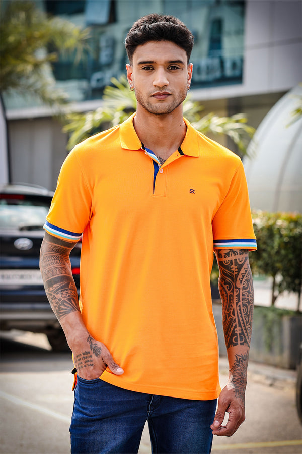 Men's Pure Cotton Polo T-shirt with Multicolor Piping