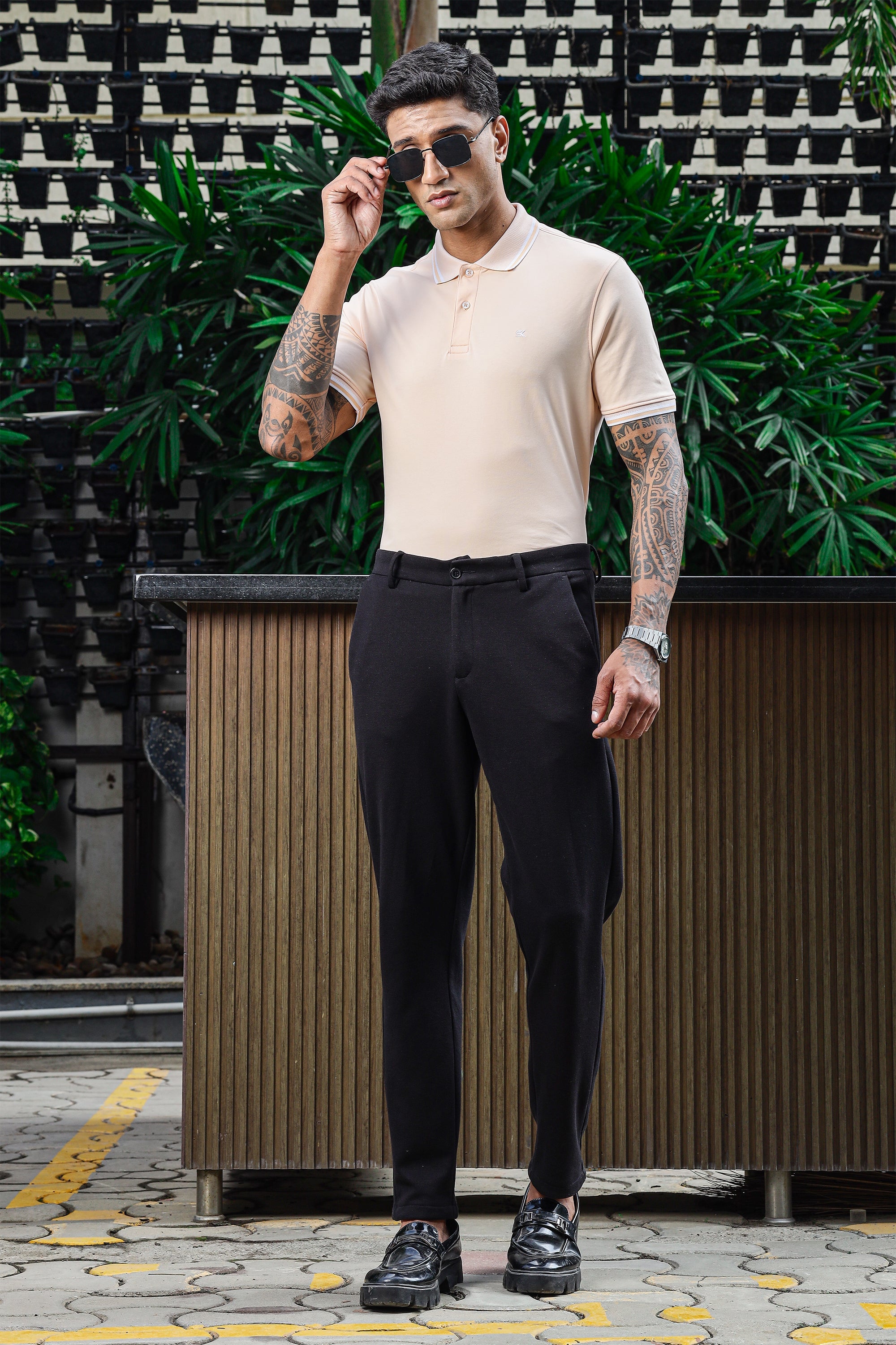 ONE SKY Men's 100% Cotton Polo Self-Design T-Shirt