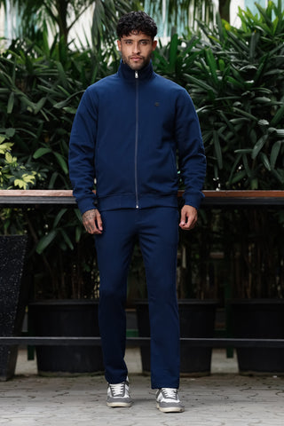 Men's Tracksuit Set Solid Color Cotton Blend | Mock Collar Top with Zip | Mid-Rise Jogger Bottom | Long Sleeve Activewear | 4-Pocket Casual Gym Sportswear