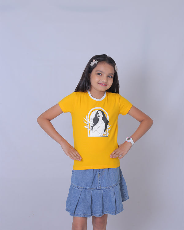 Girls Yellow Round Neck T-Shirt