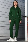 ONE SKY Women's Embroidered & Typographic Tracksuit | Cotton Blend Stand Collar Zip Jacket & Slip-On Pants | 4 Pockets | Flat Front Design