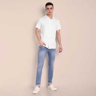 Men White Semi Casual Shirt