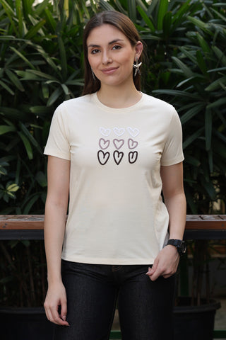 ONE SKY Women’s 100% Cotton Half Sleeve T-Shirt – Round Neck Floral Embroidered Top, Casual Pull-On Tee, Machine Washable