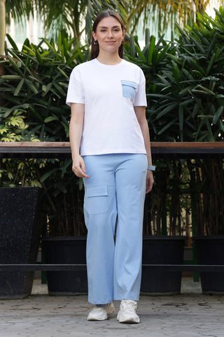 ONE SKY Women’s 100% Cotton Half Sleeve Co-Ord Set | Round Neck Top & Mid Rise Drawstring Bottom | 4 Pockets | Solid Color | Casual Wear | Machine Wash