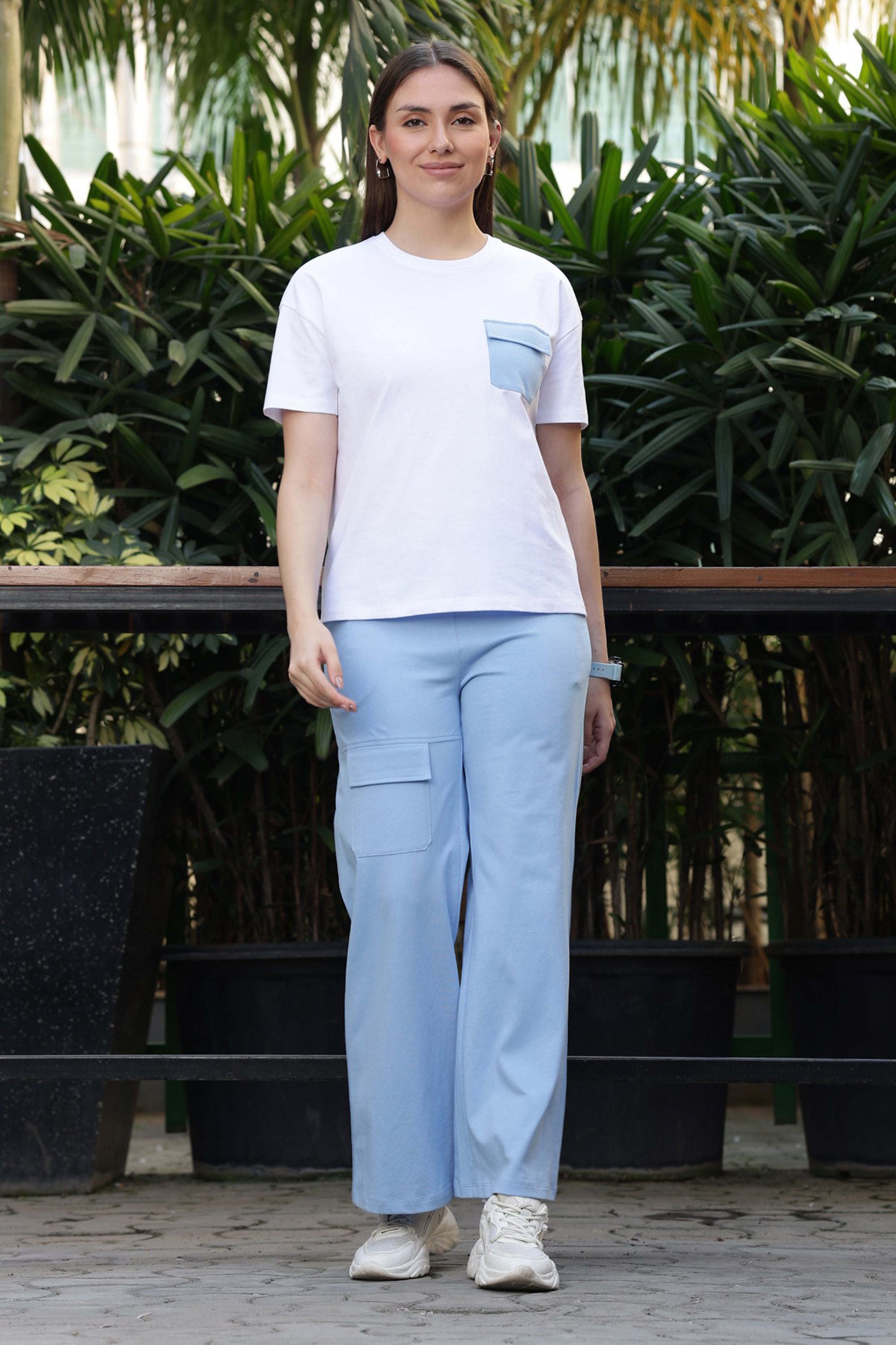 ONE SKY Women’s 100% Cotton Half Sleeve Co-Ord Set | Round Neck Top & Mid Rise Drawstring Bottom | 4 Pockets | Solid Color | Casual Wear | Machine Wash