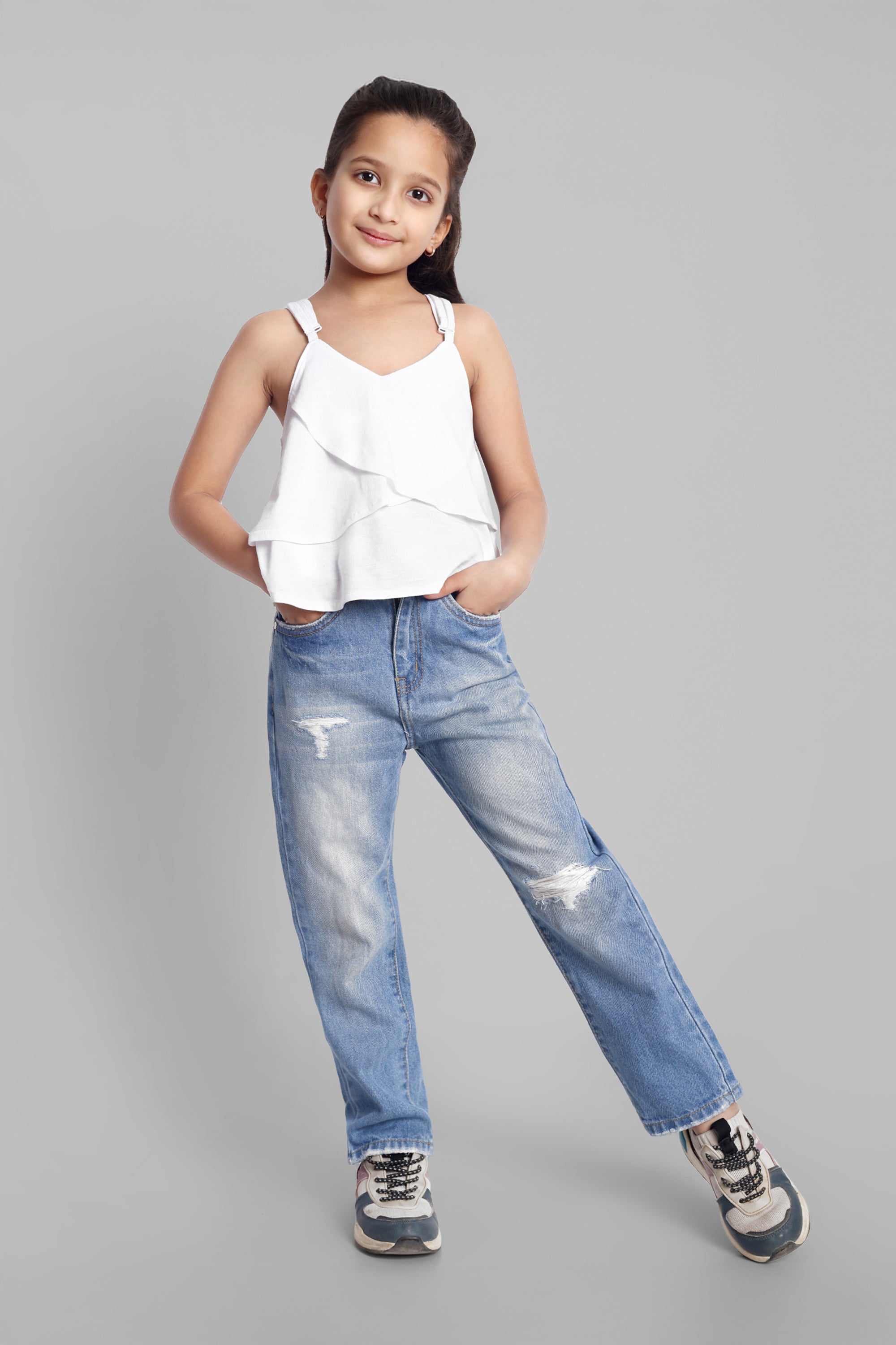 Girls Cotton White Flared Camisole