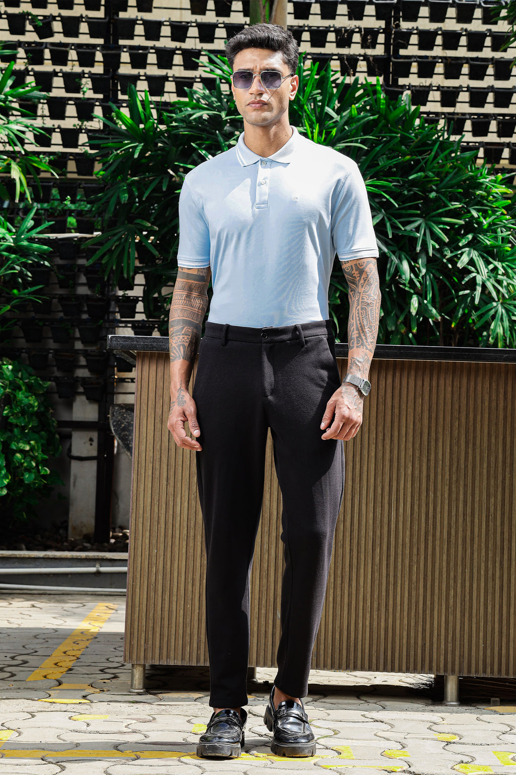 ONE SKY Men's 100% Cotton Polo Self-Design T-Shirt