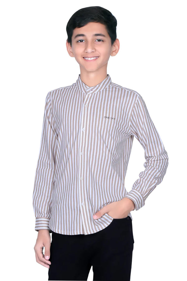 BOYS LINING BEIGE COTTON SHIRT