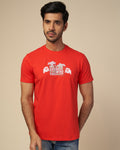 MENS PRINTED BRICK RED ROUND NECK TSHIRT