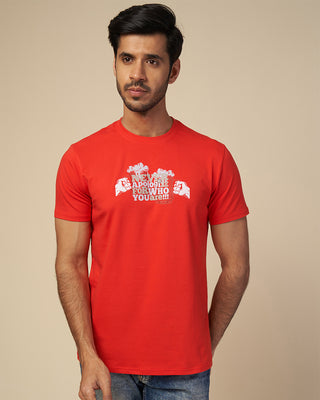 MENS PRINTED BRICK RED ROUND NECK TSHIRT