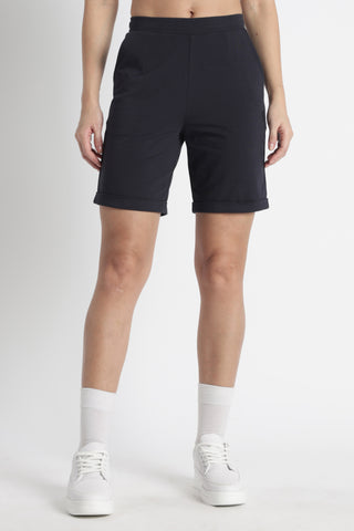 ONE SKY Women’s Cotton Spandex Bermuda Shorts | Mid Rise Casual Slip-On Shorts | 2 Pockets | Solid Color | Machine Wash