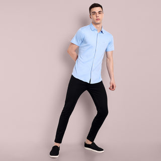 Men Sky Blue Semi Casual Shirt
