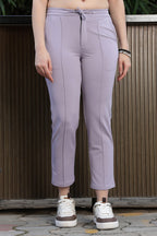 ONE SKY Women’s Cotton-Spandex Mid-Rise Pleated Trouser – Solid Casual Trousers with Drawstring & Zip Fly, 2 Pockets, Machine Washable