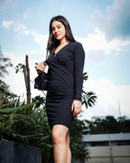 Women's Solid Party Wear Black Wrap Dress