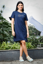 Round Neck Sleep Tee for Women - Comfortable Long Length T-Shirt