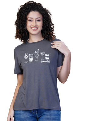 Women Elephant Printed Round Neck T-Shirt