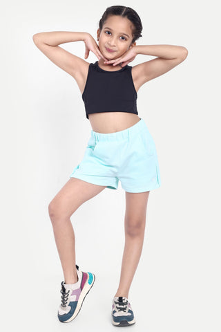 Girls' Stylish Elastic Waist Shorts with Front Pockets & Side Button Detailing