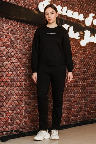 ONE SKY Women's Embroidered Round Neck Tracksuit | Cotton Blend Solid Co-ord Set with Drawstring Top & Slip-On Pants | 2 Pockets | Flat Front