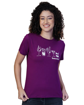 Women Purple Printed Round Neck T-Shirt