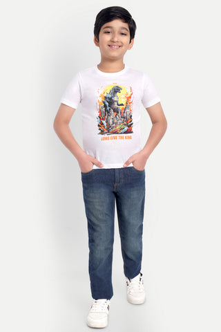 BOYS ROUND NECK WHITE PRINTED T SHIRT