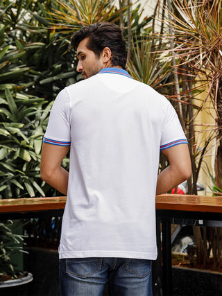 Mens Solid Polo Neck White T-Shirt