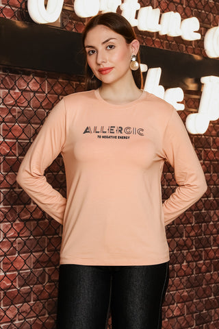 ONE SKY Women's Printed & Typographic Full Sleeve T-Shirt | Cotton Modal Blend Round Neck Top | Soft & Stretchy